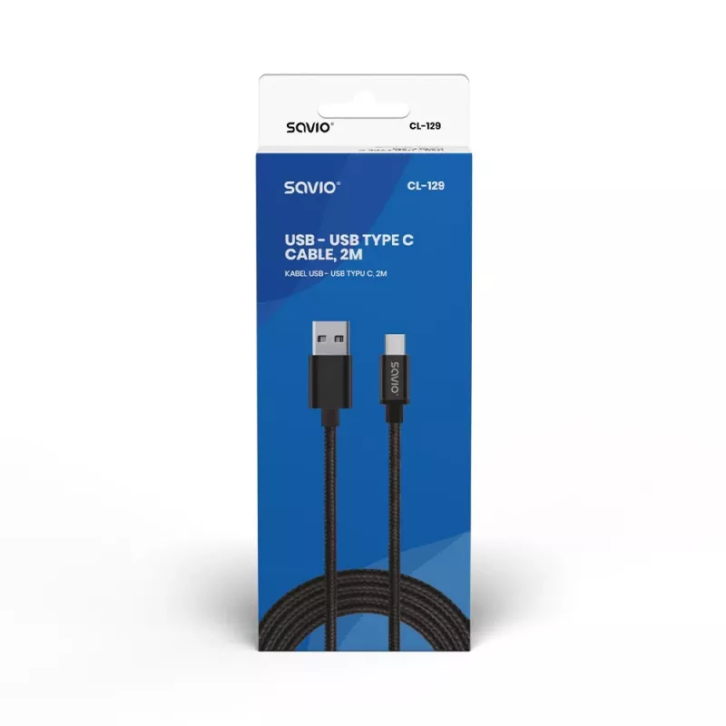Καλώδιο USB Savio CL-129 2 m USB 2.0 USB A USB C μαύρο