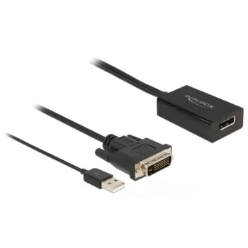 Delock - καλώδιο προσαρμογέα - DVI-D, USB (μόνο τροφοδοσία) (Α) σε DisplayPort (Θ) - DisplayPort 1,2 - 50 cm - υποστήριξη 4K 30 Hz - μαύρο (63189)