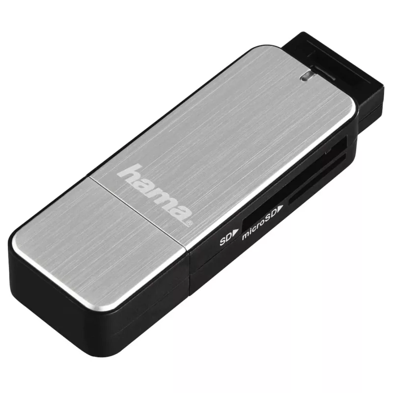Hama 123900 αναγνώστης καρτών USB 3.0 SD/microSD, αλουμίνιο, μαύρο/ασημί