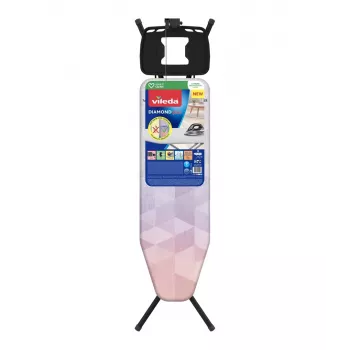 Σιδερώστρα πλήρους μεγέθους VILEDA Dimond Plus 173270 — 1200×380 mm, ρυθμιζόμενο ύψος 77–97 cm, κάλυμμα βαμβακιού, μεταλλικά πόδια, βάση σιδέρου