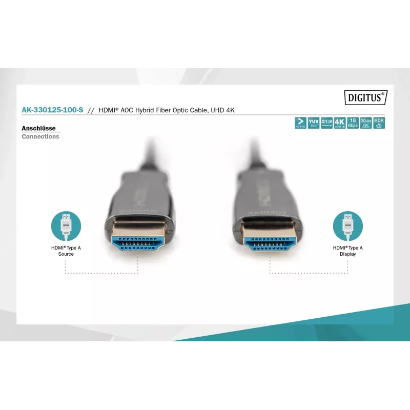 Καλώδιο Οπτικών Ινών HDMI AOC Digitus AK-330125-100-S