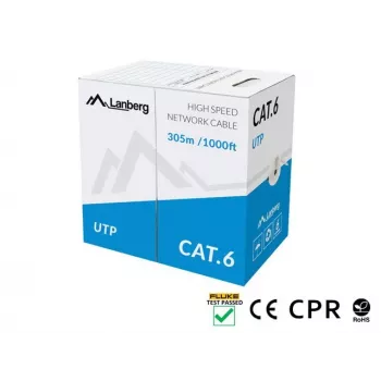 LANBERG Καλώδιο δικτύου Cat6 U/UTP LCU6-11CU-0305-S, 305 m, 23 AWG, γκρι, περίβλημα HDPE