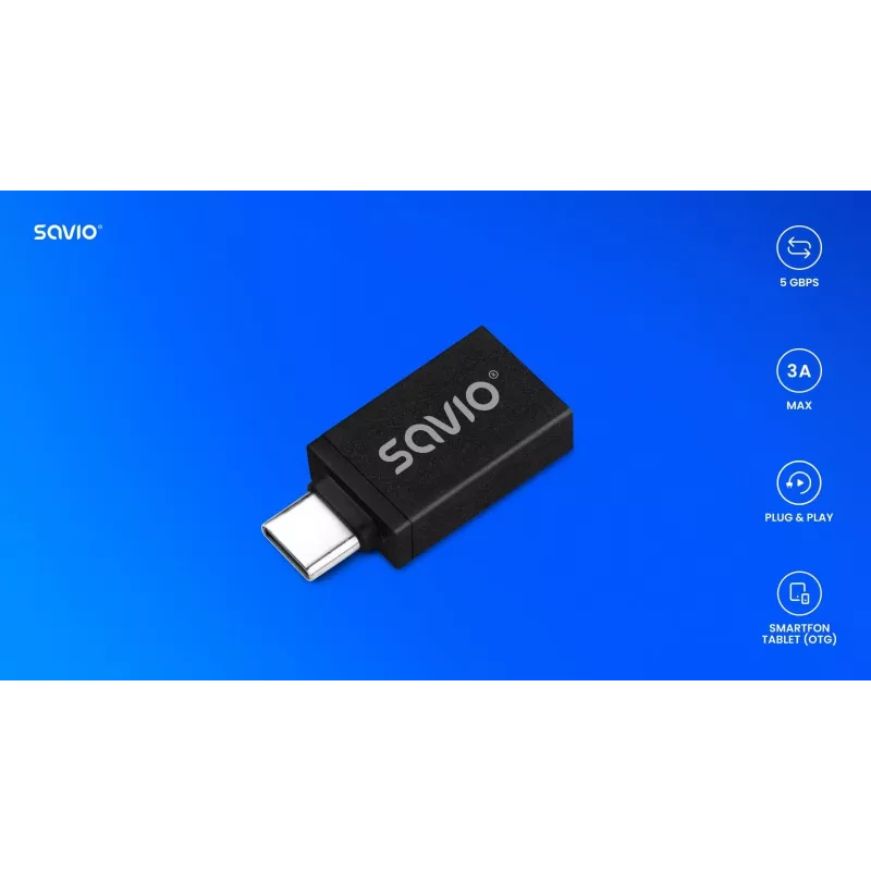Savio AK-80 προσαρμογέας καλωδίου βίντεο 0m USB Type-A USB Type-C μαύρο