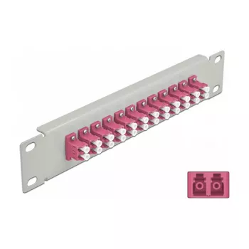 Patch panel οπτικών ινών DeLOCK 10 ιντσών 12 port LC Duplex μωβ 1U γκρι