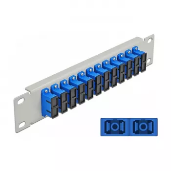 Patchpanel οπτικών ινών DeLOCK 10 ιντσών 12 Port SC Duplex μπλε 1U γκρι