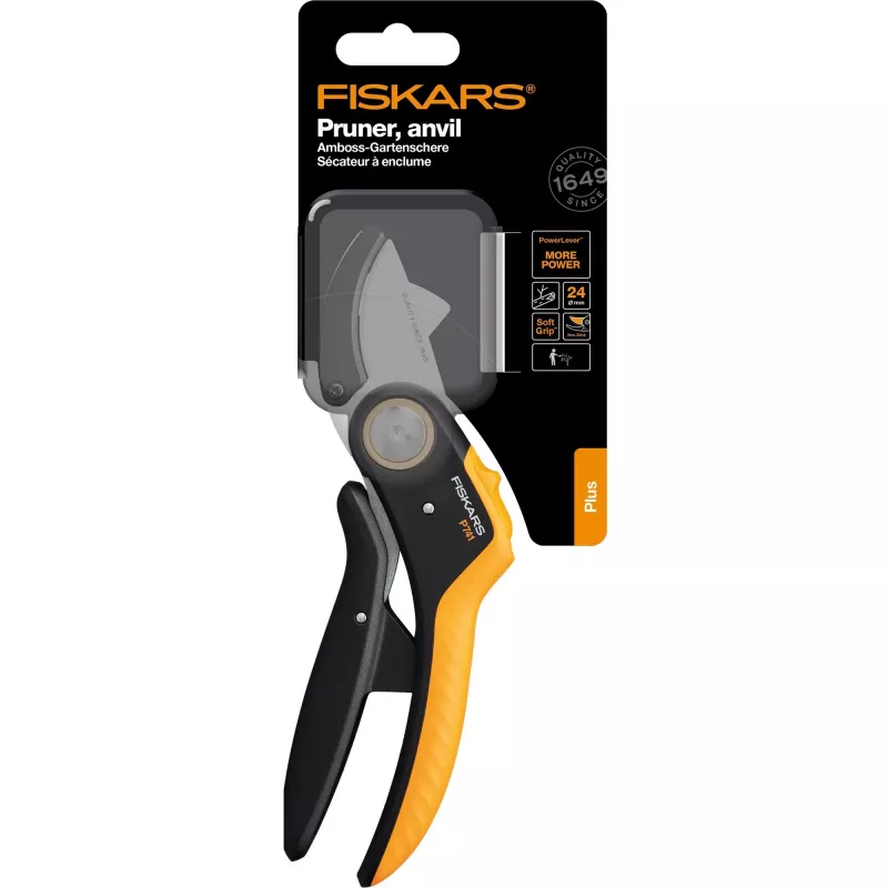 Κλαδευτήρι Fiskars Plus PowerLever αμόνι μαύρο πορτοκαλί