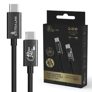 Καλώδιο USB-C σε USB-C Extralink CABESL05 — 2 m, USB 2.0, μαύρο