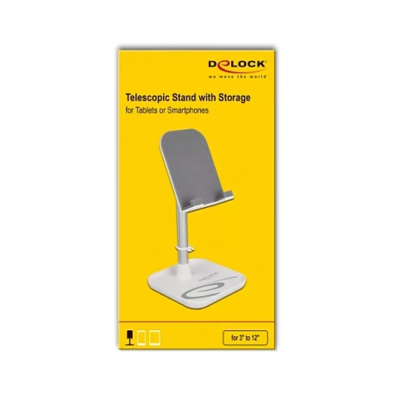 Τηλεσκοπική βάση smartphone και tablet DeLOCK με ράφι, ασημί/λευκό