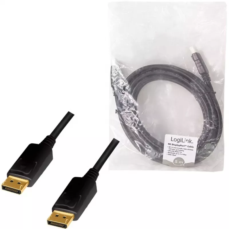 Καλώδιο LogiLink CD0103 DisplayPort DP/M σε DP/M, 4K/60Hz, CCS, μαύρο, 5m (CD0103)