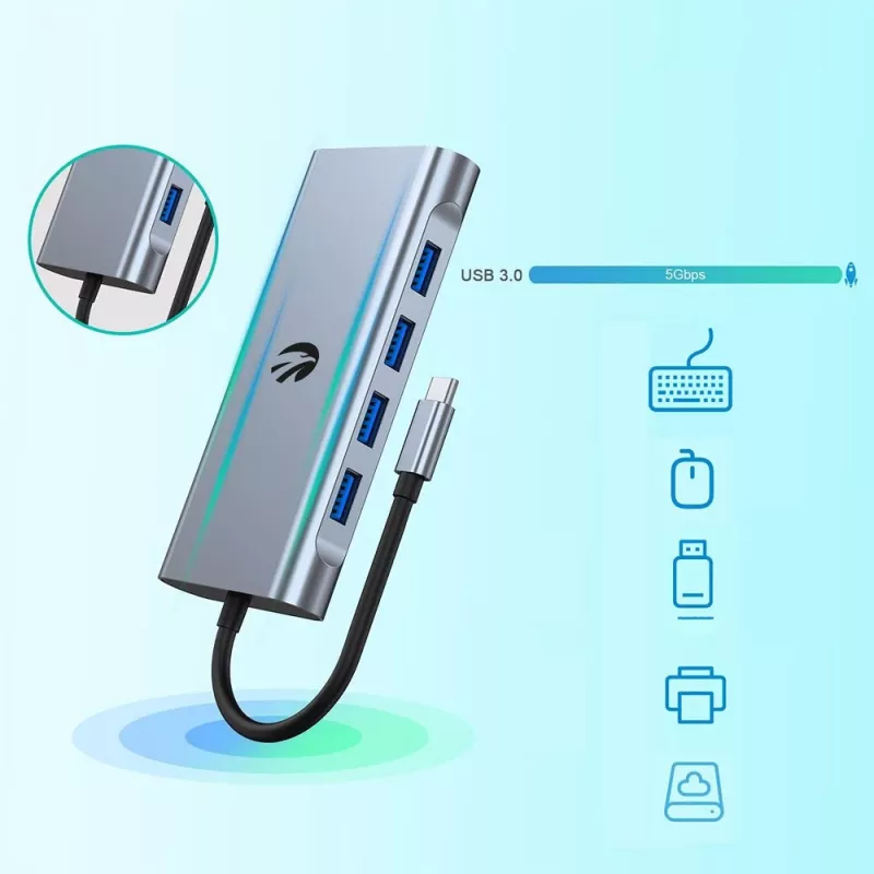USB-C 11-in-1 adapter Hawk HW-HUB1101 — multiport hub με 11 θύρες