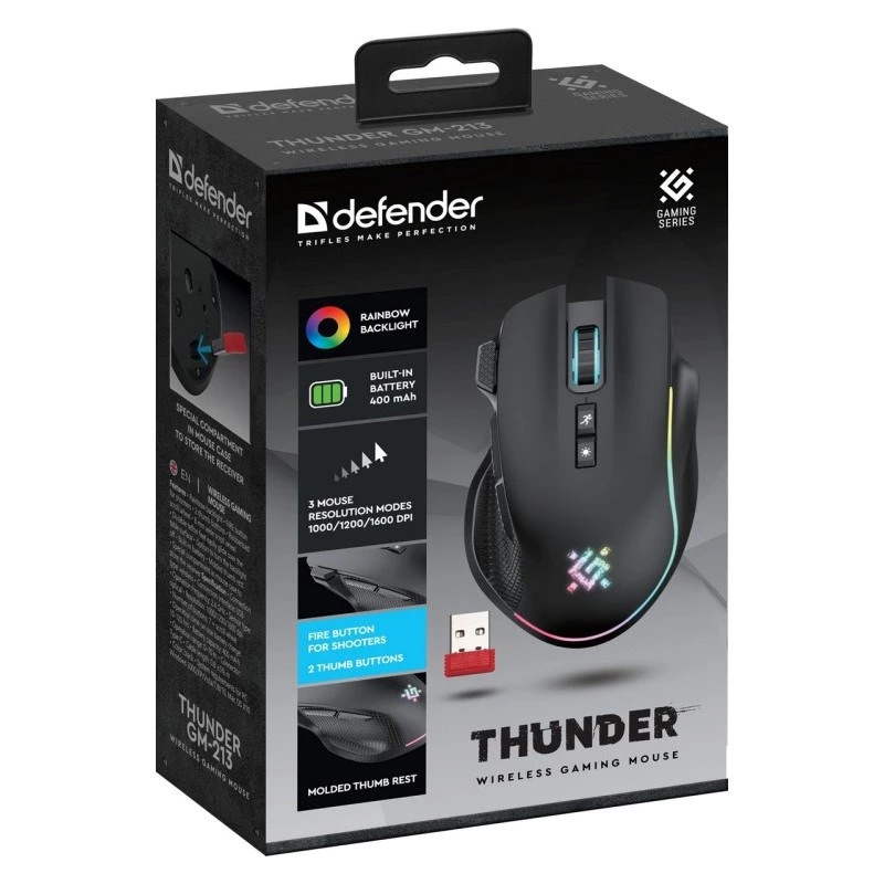 ΠΟΝΤΙΚΙ DEFENDER GM-213 THUNDER RF 1600dpi 8P ΜΑΥΡΟ