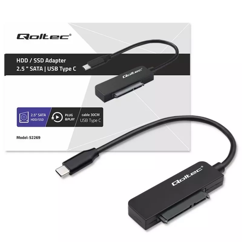 Προσαρμογέας QOLTEC SATA 52269 για μονάδα 2,5 ιντσών σε USB-C, υποστηρίζει έως 2 TB