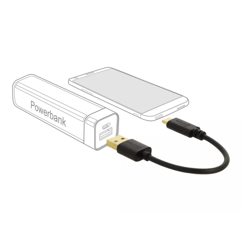 Καλώδιο φόρτισης USB DeLOCK Type-A σε USB Type-C 15 cm Μαύρο