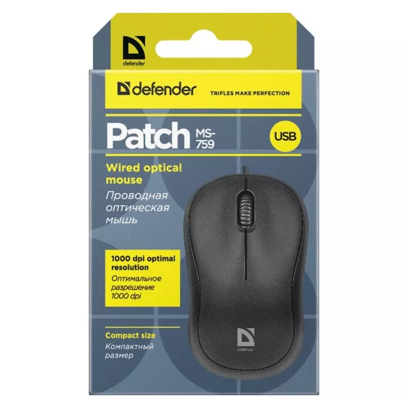 Ενσύρματο οπτικό ποντίκι DEFENDER PATCH MS-759 USB Type-A, αμφίχειρο, 1000 DPI, μαύρο