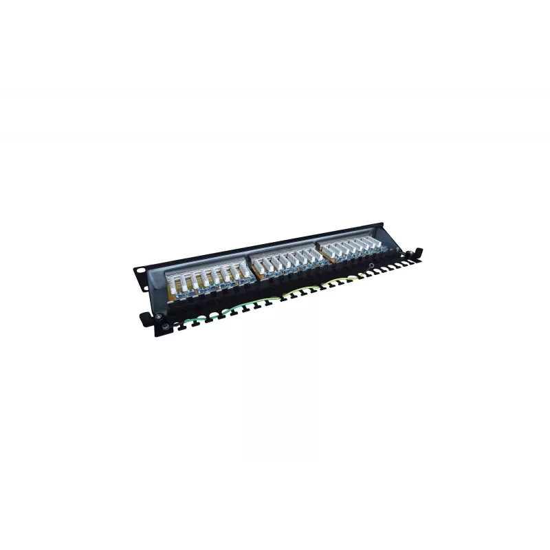 Patch Panel 19 ιντσών 24 θυρών, CAT6, S/FTP, 1U, διαχείριση καλωδίων, μαύρο (πλήρες)