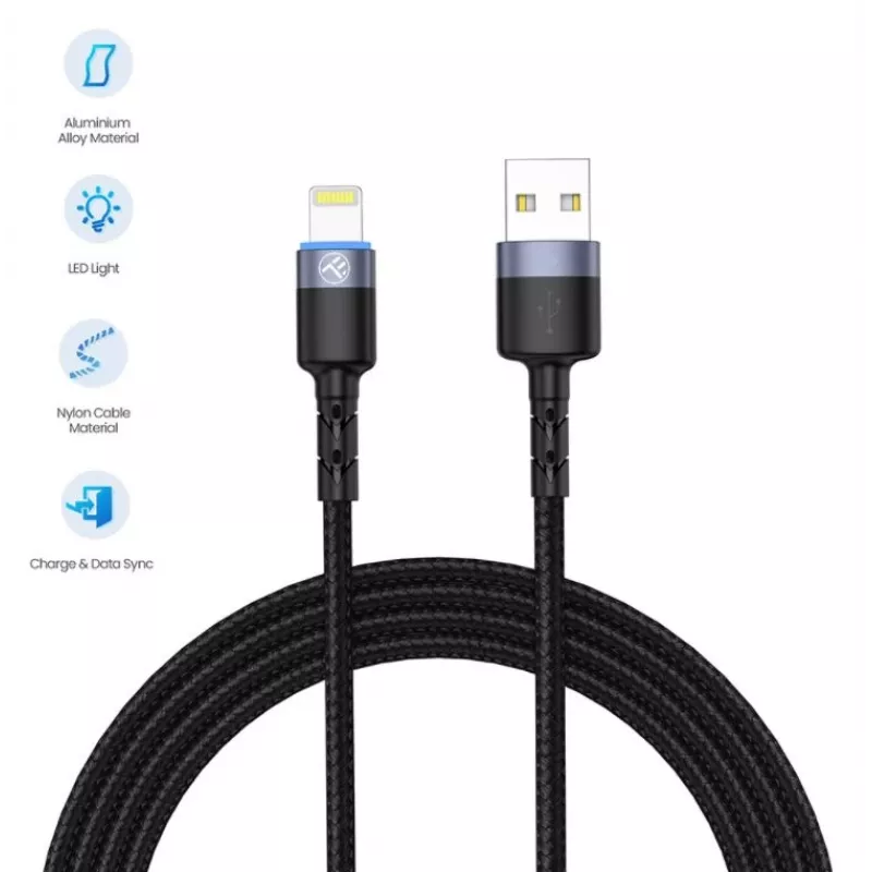 Καλώδιο δεδομένων USB σε Lightning Tellur 1,2 m νάιλον πλεκτό μαύρο