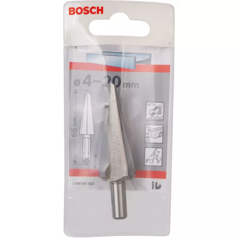 Bosch 2608597523 κωνικό τρυπάνι HSS για λαμαρίνα, Ø 4–20 mm, εξάγωνο στέλεχος 1/4"