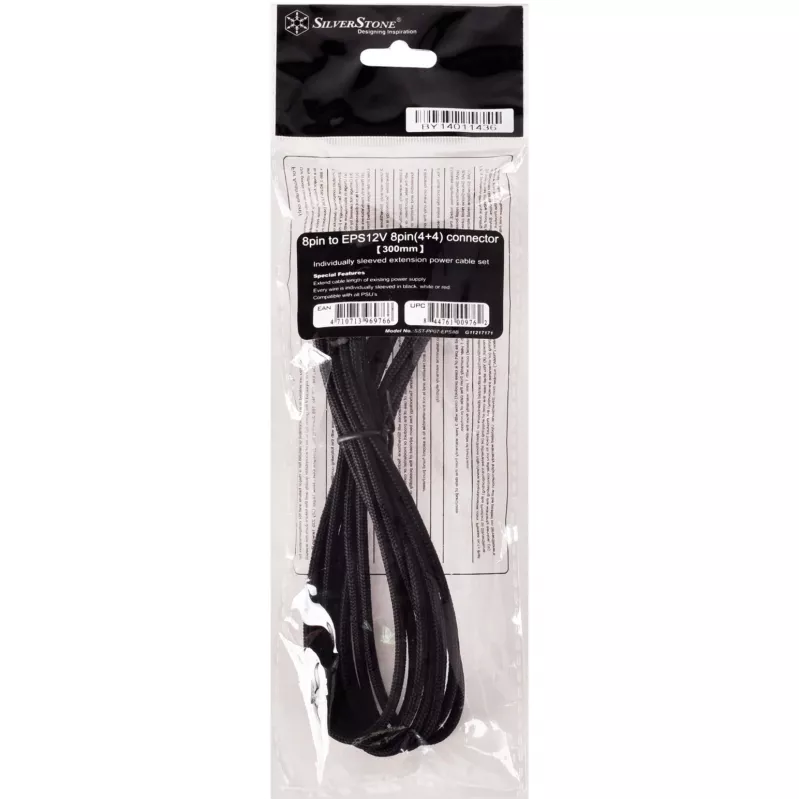 SilverStone SST-PP07-EPS8B καλώδιο προέκτασης από EPS 8 ακροδεκτών σε ATX/EPS 4+4 ακροδεκτών, 0,3 m, μαύρο