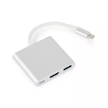 Προσαρμογέας γραφικών USB GEMBIRD A-CM-HDMIF-02-SV, έξοδος HDMI, έως 3840×2160, ασημί, 58,5×51×11,6 mm
