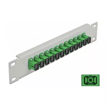 Patchpanel οπτικών ινών DeLOCK 10 ιντσών 12 Port SC Simplex πράσινο 1HE γκρι