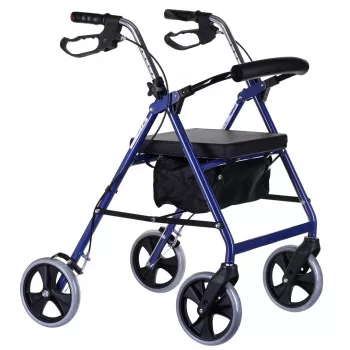 Rollator με τέσσερις τροχούς και κάθισμα, μπλε/μαύρο
