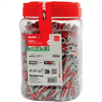 fischer ούπα DUOPOWER 8x40 BigBox ανοιχτό γκρι/κόκκινο 450 τεμ. επανασφραγιζόμενη (570549)