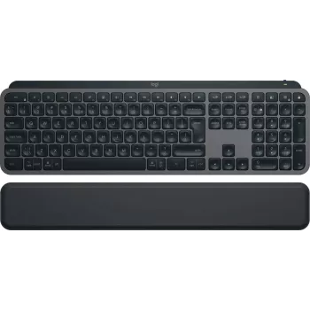 Logitech MX Keys S 920-011589 ασύρματο πληκτρολόγιο πλήρους μεγέθους, Bluetooth LE / Logi Bolt, με οπίσθιο φωτισμό, επαναφορτιζόμενο μέσω USB-C, QWERTY US International, με στήριγμα καρπών, γραφίτης