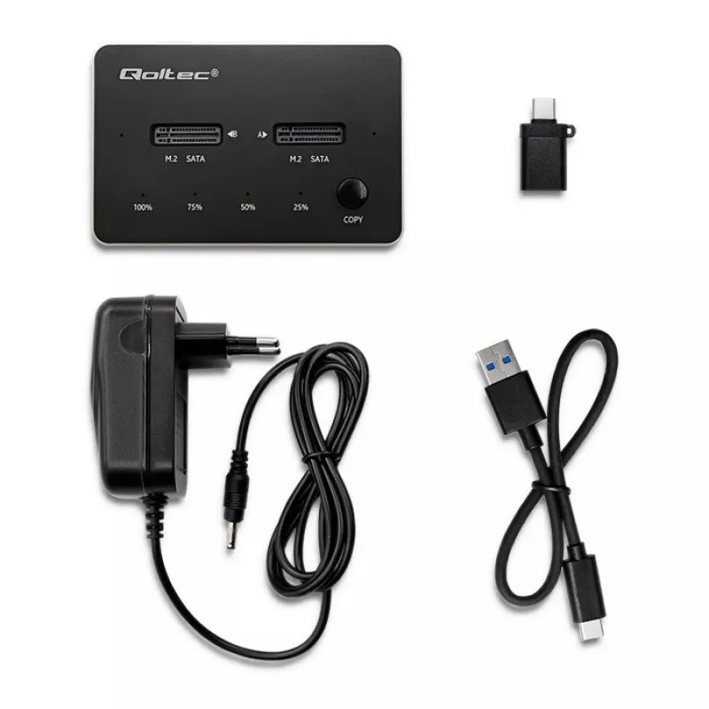 Σταθμός σύνδεσης Qoltec 50310 Drive 2x SSD M.2 SATA NGFF USB Type-C