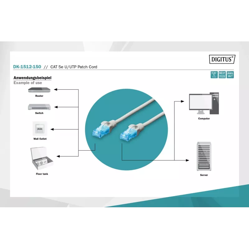 Digitus DK-1512-150 καλώδιο δικτύου RJ45 CAT 5e U/UTP γκρι 15m