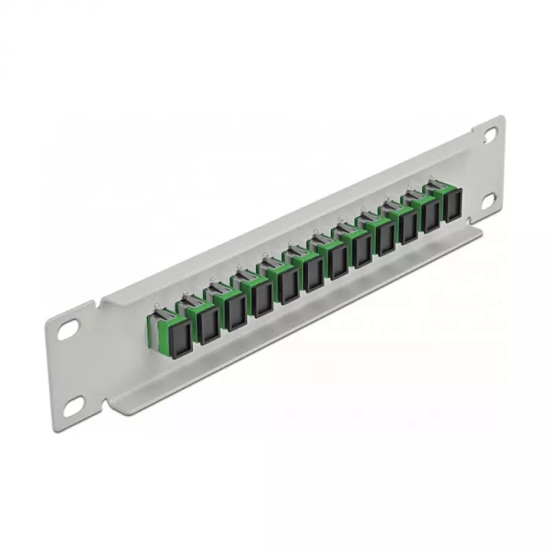Patchpanel οπτικών ινών DeLOCK 10 ιντσών 12 Port SC Simplex πράσινο 1HE γκρι