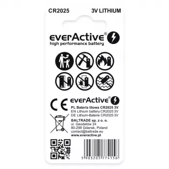 Λιθίου κουμπί everActive CR2025 - Blister 2 τεμ.