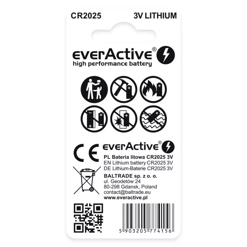 Λιθίου κουμπί everActive CR2025 - Blister 2 τεμ.