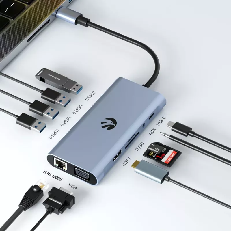 USB-C 11-in-1 adapter Hawk HW-HUB1101 — multiport hub με 11 θύρες