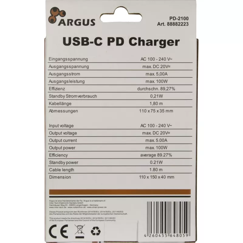Φορτιστής Inter-Tech PD-2100 Μαύρο AC Indoor