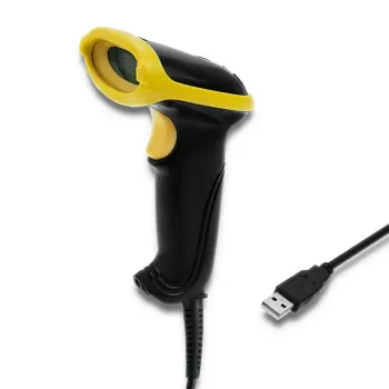 Φορητός σαρωτής barcode QOLTEC 50867 — σαρωτής λέιζερ 1D/2D, USB ενσύρματος, εμβέλεια 600 mm, κίτρινο/μαύρο