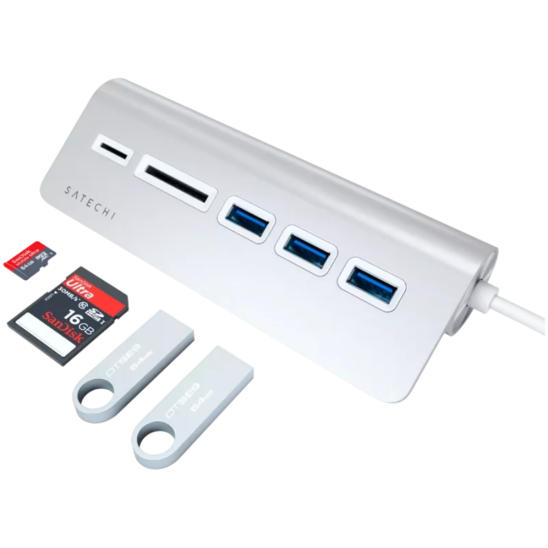 Satechi Type-C Αλουμινένιο Hub USB & Αναγνώστης καρτών, ασημί, ST-TCHCRS