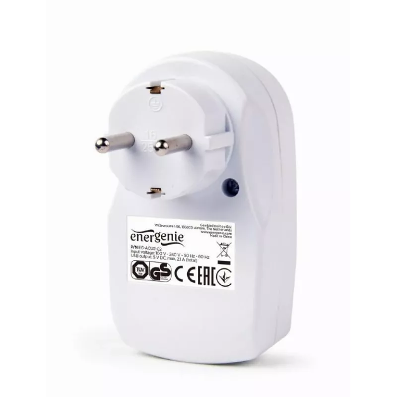 Φορτιστής USB με πρίζα διέλευσης/EG-ACU2-02 Gembird
