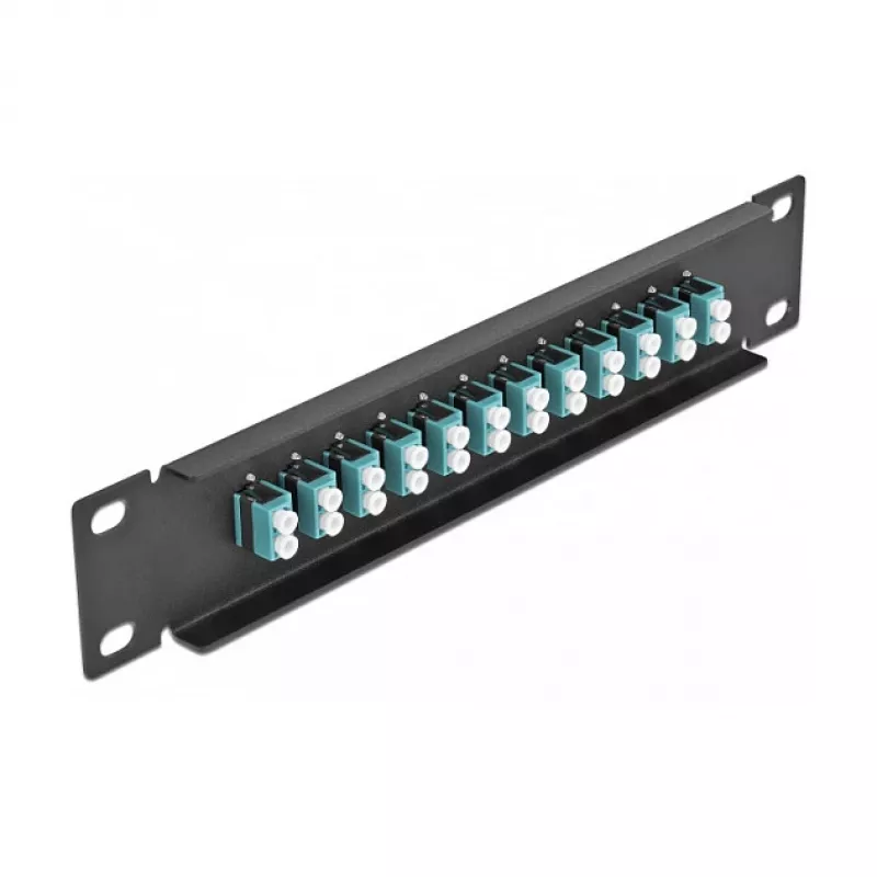 Patchpanel οπτικών ινών DeLOCK 10 ιντσών 12 Port LC Duplex aqua 1U μαύρο