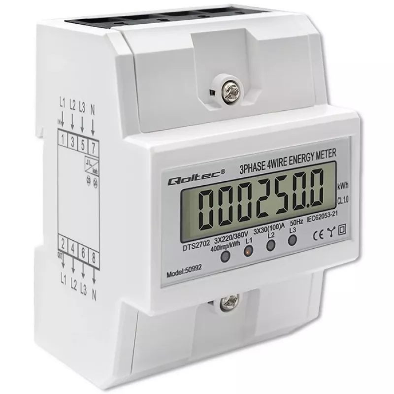 Τριφασικός ηλεκτρονικός μετρητής QOLTEC 50992 400V 100A