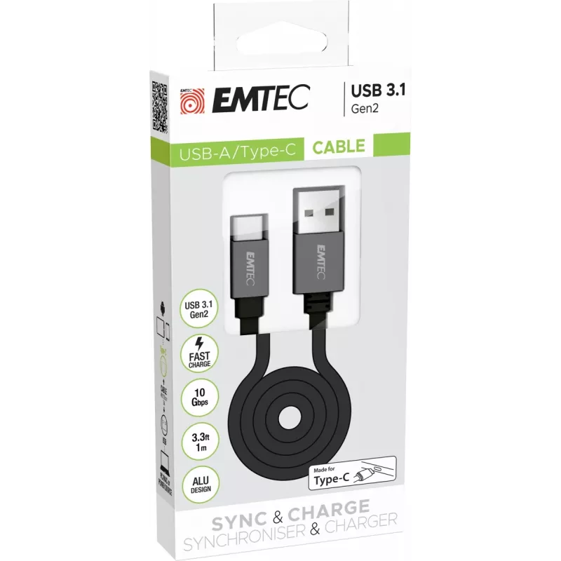 Καλώδιο USB Emtec ECCHAT700TCU3 1,2 m USB 3.2 Gen 2 μαύρο
