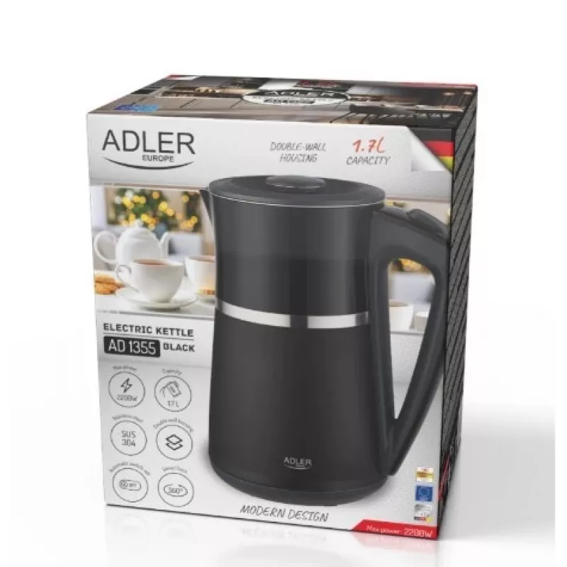 Ηλεκτρικός βραστήρας Adler 1,7l 2200W μαύρος