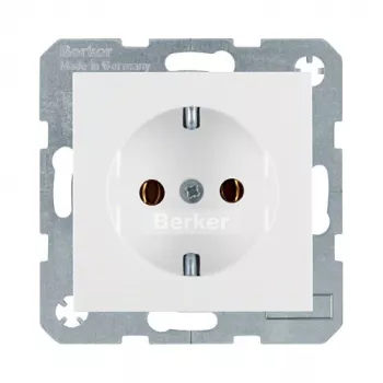 Πρίζα Type F Berker 47438989, λευκή, θήκη θερμοσκληρυνόμενου πλαστικού, 250V 16A, IP20, βάθος 32mm