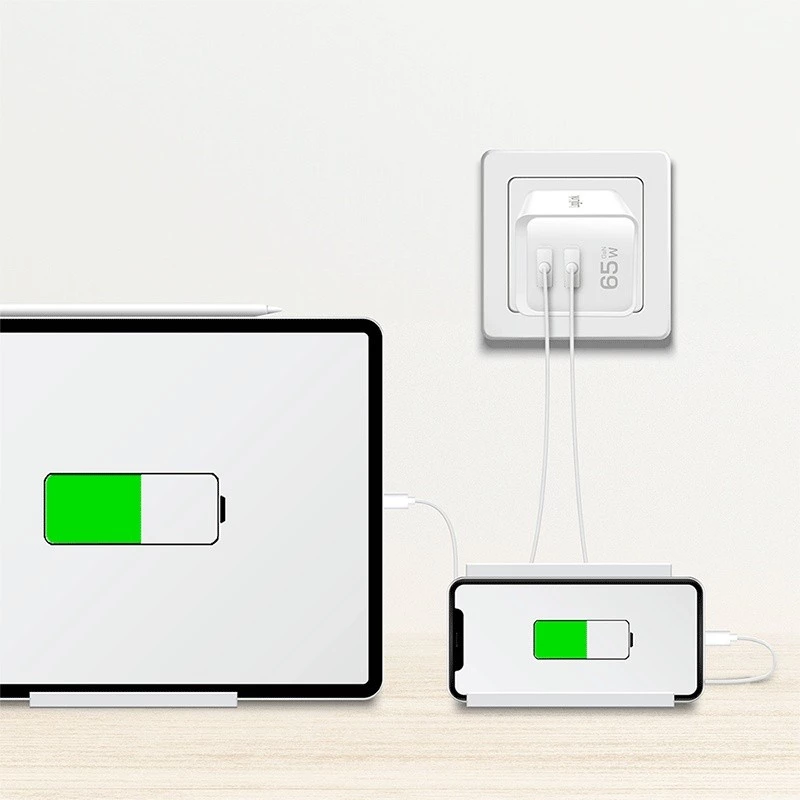 Διπλός αντάπτορας πρίζας USB 65W, 2xUSB-C, λευκό
