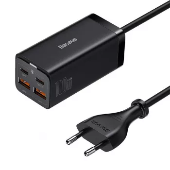 Baseus GaN3 Pro CCGP000101 επιτραπέζιος φορτιστής 100 W, 2x USB-C + 2x USB-A, PD 3.0, QC 4.0+, καλώδιο 1,5 m, μαύρος