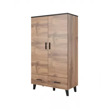 Cama Meble LOTTA 2D2D ντουλάπα, δρυς Wotan + ματ μαύρο