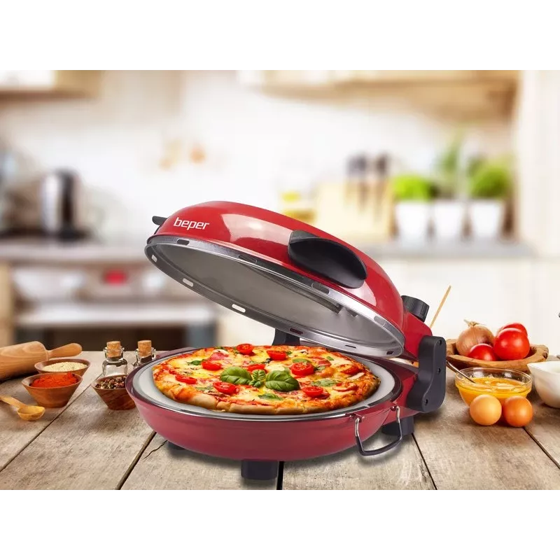 Beper P101CUD300 Party Line φούρνος πίτσας, 1200 W, 400°C, πυρίμαχη πέτρα 31 cm, κόκκινος