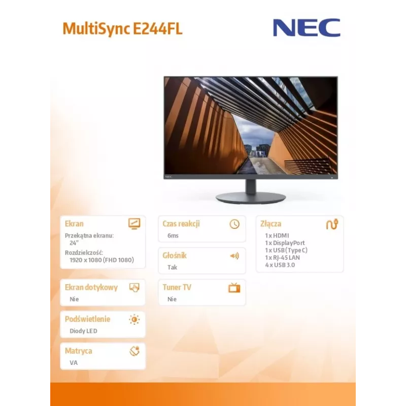 Οθόνη υπολογιστή NEC MultiSync E244FL 61 cm (24 ίντσες) 1920 x 1080 pixel Full HD LCD μαύρη