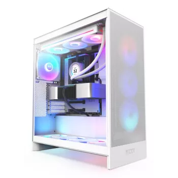 Κουτί υπολογιστή NZXT H7 Flow RGB Midi Tower λευκό — tempered glass, EATX, μπροστά 3×120mm, USB-C