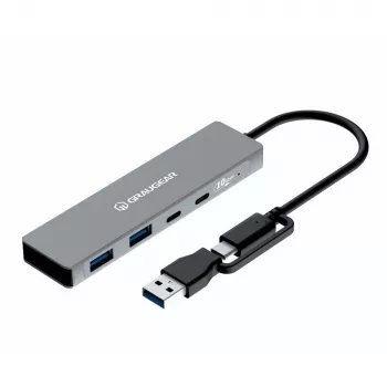 USB hub GrauGear G-HUB2C2A-10G — 4 θυρών USB 3.2 Gen 1 (2x Type-C, 2x Type-A), 10 Gbit/s, 100 W, αλουμίνιο, γκρι