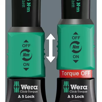 Κλειδί ροπής με καστάνια αναστροφής Click-Torque Lock A 5 μαύρο/πράσινο, Έξοδος 1/4, 2,5 έως 25Nm